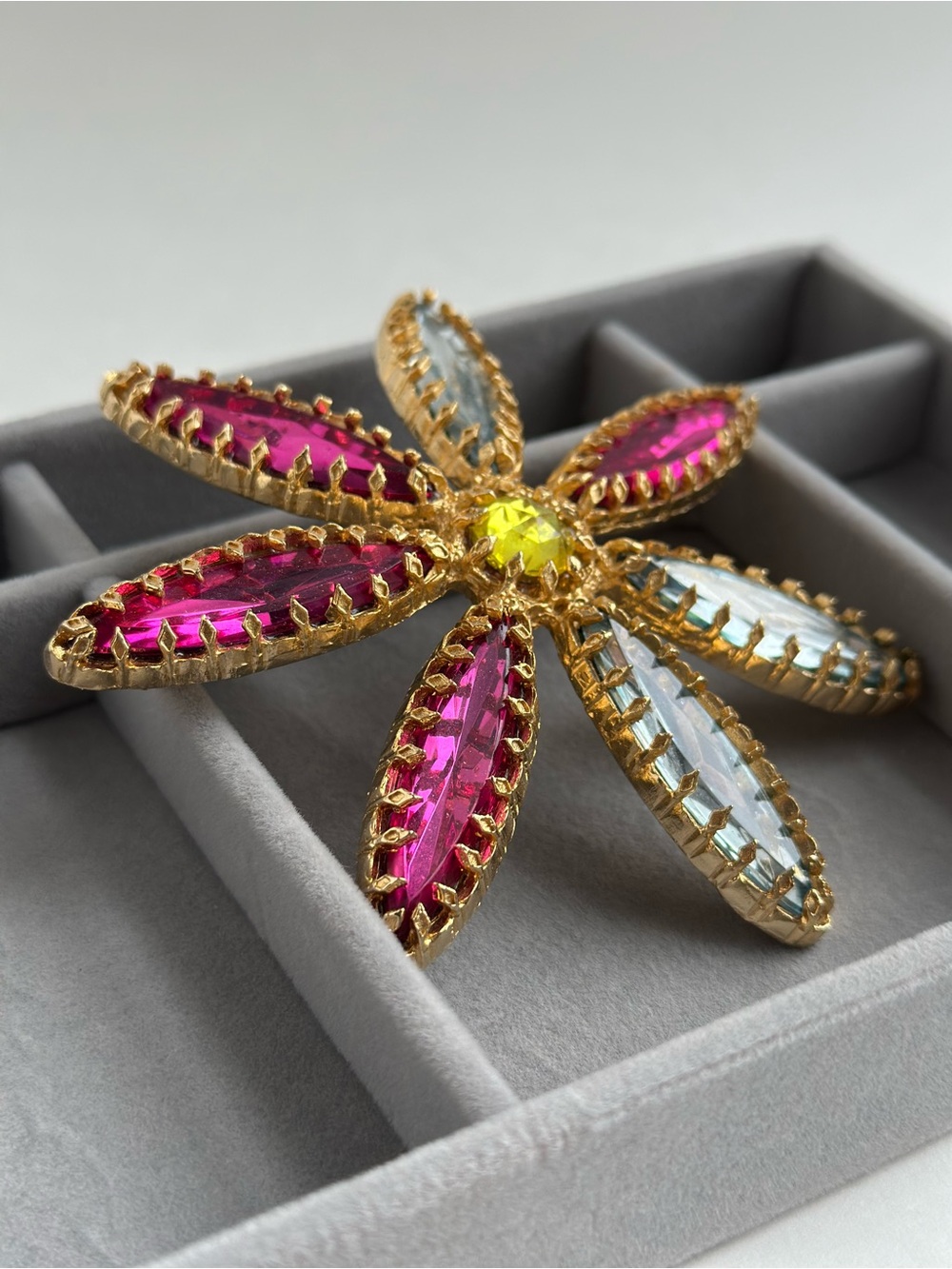 Oversized Vintage Crystal Flower Brooch 90s Statement Costume Jewelry